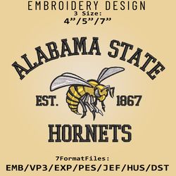 Alabama State Hornets embroidery design, NCAA Logo Embroidery Files, NCAA Hornets, Machine Embroidery Pattern