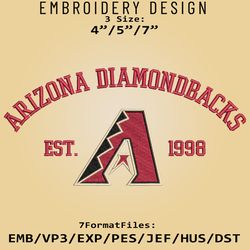 Arizona Diamondbacks Embroidery Designs, MLB Logo Embroidery Files, MLB Diamondbacks, Machine Embroidery Pattern