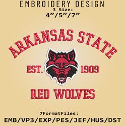 Arkansas State Red Wolves embroidery design, NCAA Logo Embroidery Files, NCAA Red Wolves, Machine Embroidery Pattern