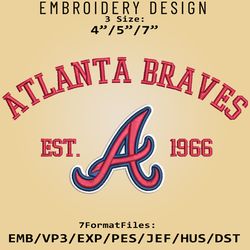 Atlanta Braves Embroidery Designs, MLB Logo Embroidery Files, MLB Braves, Machine Embroidery Pattern, Digital Download