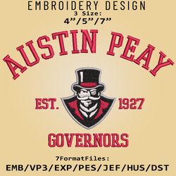 Austin Peay Governors embroidery design, NCAA Logo Embroidery Files, NCAA Governors, Machine Embroidery Pattern