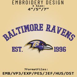 Baltimore Ravens embroidery design, NFL Logo Embroidery Files, NFL Ravens, Machine Embroidery Pattern