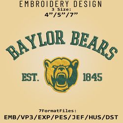 Baylor Bears embroidery design, NCAA Logo Embroidery Files, NCAA Baylor Bears, Machine Embroidery Pattern