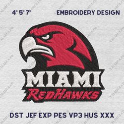NCAA Miami (OH) RedHawks, NCAA Team Embroidery Design, NCAA College Embroidery Design, Logo Team Embroidery Design, Inst
