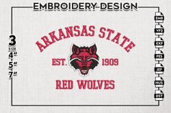 Arkansas State Red Wolves Est Logo Embroidery Designs, NCAA Arkansas State Red Wolves Team Embroidery, NCAA Team Logo