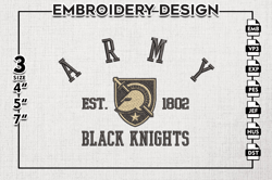 Army Black Knights Est Logo Embroidery Designs, NCAA Army Black Knights Team Embroidery, NCAA Team Logo, 3 sizes, Machin