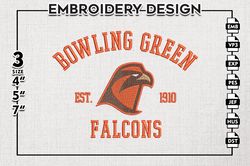 Bowling Green Falcons Est Logo Embroidery Designs, NCAA Bowling Green Falcons Team Embroidery, NCAA Team Logo, 3 sizes,