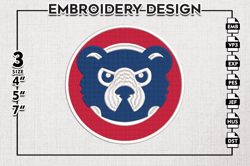 Chicago Cubs MLB Head Mascot Logo Emb Files, MLB Chicago Cubs Team Embroidery, NCAA Teams, 3 sizes, MLB Machine embroide