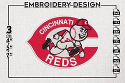 Cincinnati Reds MLB Mascot Team Logo Emb Files, MLB Cincinnati Reds Team Embroidery, NCAA Teams, 3 sizes, MLB Machine em