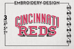 Cincinnati Reds Team Writing Logo Emb Files, MLB Cincinnati Reds Team Embroidery, MLB Teams, 3 sizes, MLB Machine