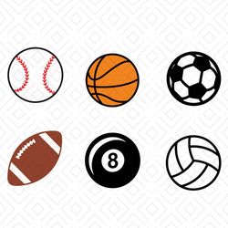 Sports Ball SVG Bundle, Football SVG, Baseball SVG, Basketball SVG, Volleyball SVG, Soccer SVG