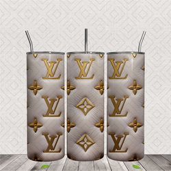 3D LV White Gold Design 20oz Tumbler Wrap PNG