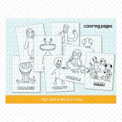 Coloring Pages, Rainbow friends Coloring Pages, Home print, asy to use, Pdf , Digital Coloring Pages For Kids