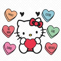 Hello Kitty Valentine Candy Hearts SVG, Kitty Valentines SVG, Valentine Cute Cat, Valentine svg, Valentine day svg