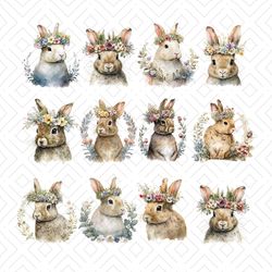 Spring Bunny Clipart | Easter Bunny Clipart | Floral Bunny | Watercolor Rabbit | Easter PNG | Nursery Wall Art