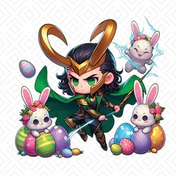 Chibi Loki Superhero Happy Easter Bunny Eggs PNG