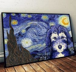 aussiedoodle poster & matte canvas, dog wall art prints, painting on canvas
