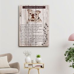 Bulldog Art, A Bulldog's House Rules, Dog Canvas Poster, Dog Wall Art, Gifts For Dog Lovers