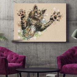cat landscape canvas, cute painted cat wall art canvas, canvas print, canvas with cats on it