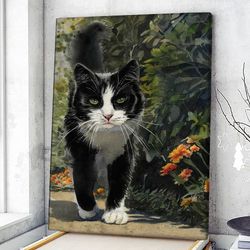 Cat Portrait Canvas, Tuxedo Stroll, Canvas Print, Cat Wall Art Canvas, Cats Canvas Print