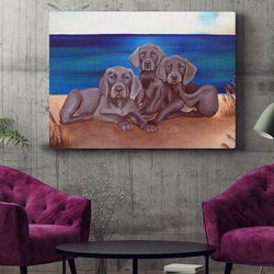 dog landscape canvas, baby weims on beach, weimaraner, canvas print, dog wall art canvas