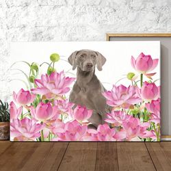 dog landscape canvas, weimaraner lotos flowers, canvas print, dog canvas print, dog wall art canvas