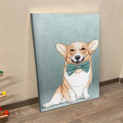 Dog Portrait Canvas, Corgi Dog, Canvas Print, Dog Wall Art Canvas, Dog Poster Printing