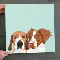 Dog Square Canvas, Beagle And Brittany, Canvas Print, Dog Canvas Print, Dog Painting Posters