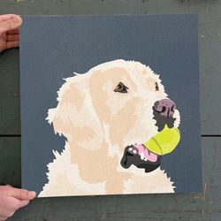 Dog Square Canvas, Golden Retriever With Tennis Ball, Canvas Print, Dog Painting Posters
