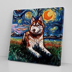 Dog Square Canvas, Red Husky Night, Canvas Print, Dog Painting Posters