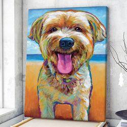 portrait canvas, yorkie on the beach, canvas print, dog poster printing, dog wall art canvas