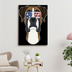 boxer dog, boxer usa sunglasses, dog canvas poster, dog wall art, gifts for dog lovers
