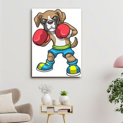 boxer dog, boxing gloves, dog canvas poster, dog wall art, gifts for dog lovers