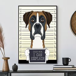 boxer dog mom, dear mom i can explain, dog canvas poster, dog wall art, gifts for dog lovers