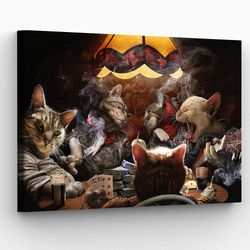 cat landscape canvas, cats playing poker, canvas wall art, cat wall art canvas, cat poster printing