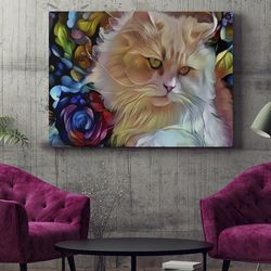 cat landscape canvas, pretty kitty canvas print, cats canvas print, cat wall art canvas