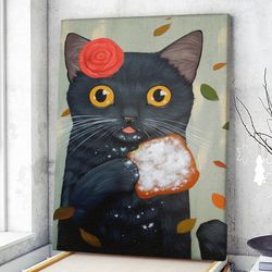 Cat Portrait Canvas, Black Cat Canvas, Cat Wall Art Canvas