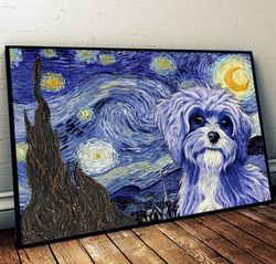 cavapoo poster & matte canvas, dog wall art prints, painting on canvas