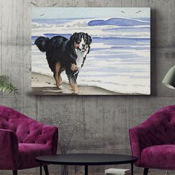 dog landscape canvas, bernese mountain dog at the beach, canvas print, dog poster printing