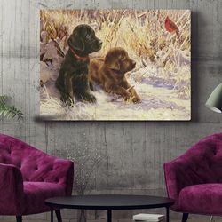 dog landscape canvas, black & chocolate labradors, canvas print, dog wall art canvas, dog poster printing