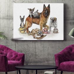 dog landscape canvas, coffee dogs, canvas print, dog wall art canvas, dog poster printing