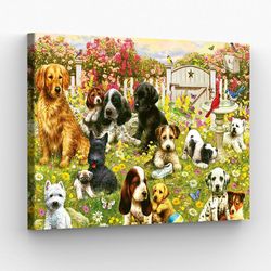 dog landscape canvas, dogie daycare, canvas print, dog wall art canvas, dog poster printing