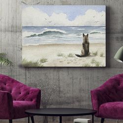 dog landscape canvas, german shepherd on the beach, canvas print, dog painting posters