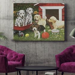 dog landscape canvas, puppy playmates, canvas print, dog poster printing, dog wall art canvas