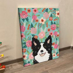 Dog Portrait Canvas, Border Collie, Dog Poster Printing, Canvas Print, Dog Wall Art Canvas