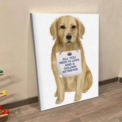 dog portrait canvas, golden retriever, canvas print, dog painting posters, dog wall art canvas, dog poster printing