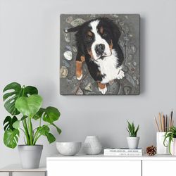 dog square canvas, beach baby, bernese mountain, canvas print, dog poster printing, dog wall art canvas