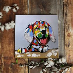 dog square canvas, dog canvas painting, dog wall art canvas