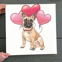 Dog Square Canvas, French Bulldog And Balloons, Canvas Print, Dog Canvas Print