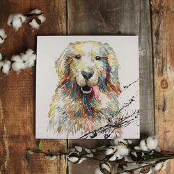 dog square canvas, golden retriever painting, dog wall art canvas, dog canvas print, dog poster printing